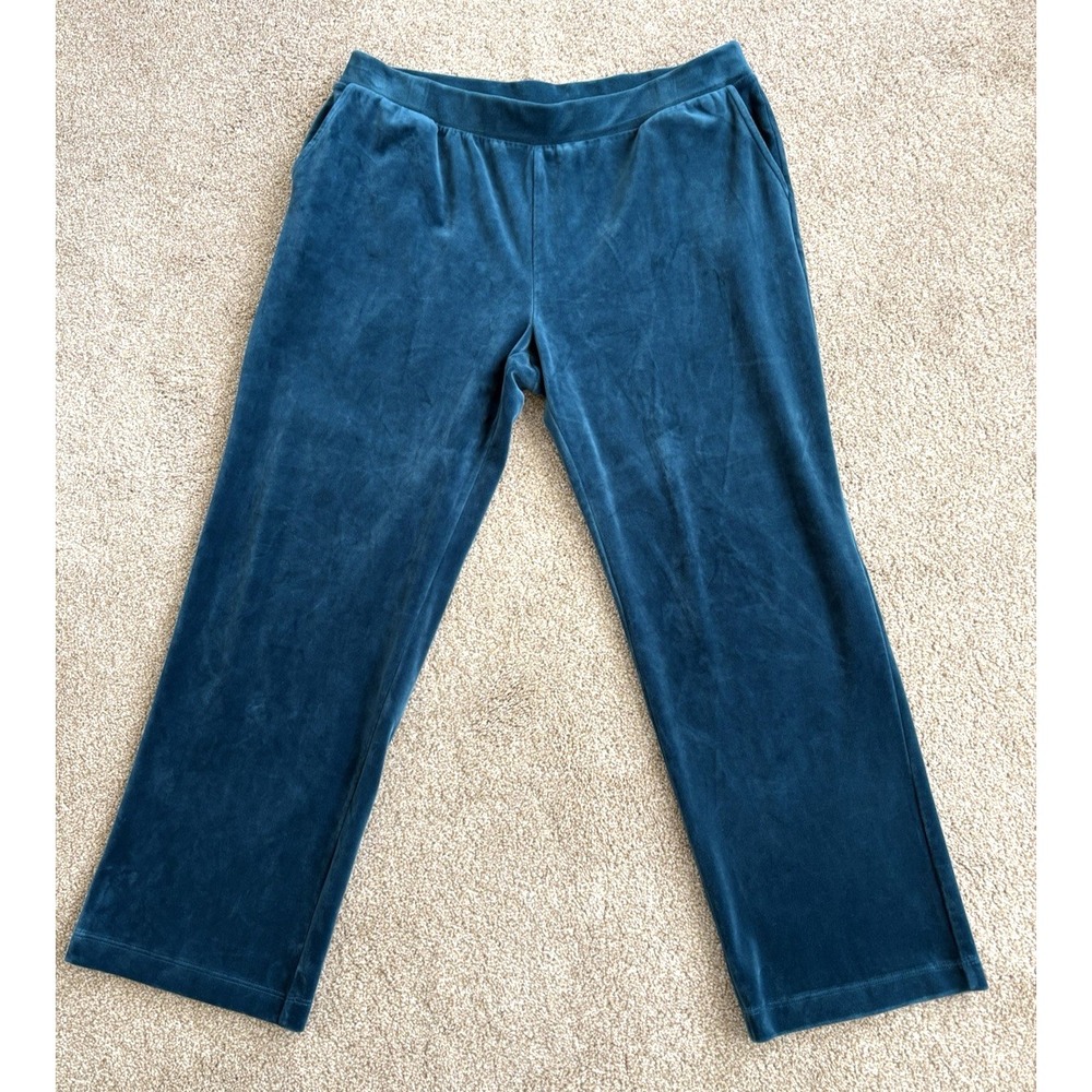 Chico's Zenergy Velour Pants 2P (12/14P)‎ Teal Pull On Stretch Lounge Travel EUC